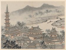 Twelve Views of Tiger Hill, Suzhou: The Thousand Buddha Hall and the Pagoda…, after 1490. Creator: Shen Zhou (Chinese, 1427-1509)