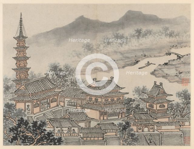 Twelve Views of Tiger Hill, Suzhou: The Thousand Buddha Hall and the Pagoda…, after 1490. Creator: Shen Zhou (Chinese, 1427-1509).