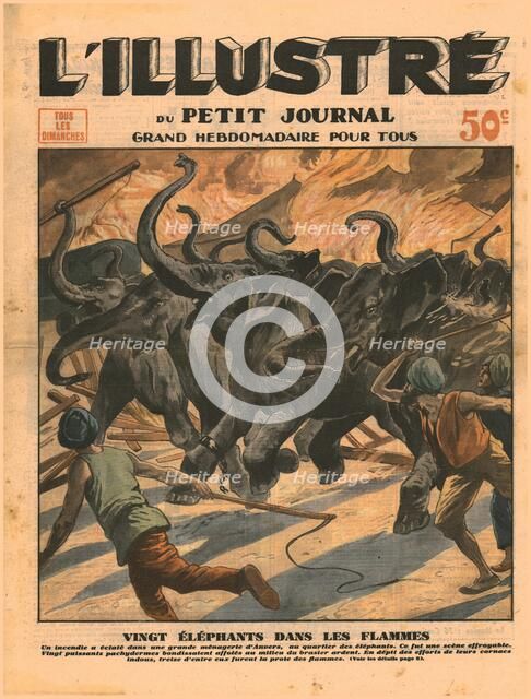 Twenty elephants in the flames, 1932. Creator: Unknown.