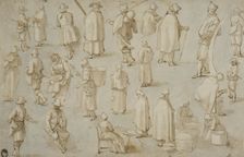 Twenty-four studies of standing, walking and seated figures. Creator: Adam Willaerts