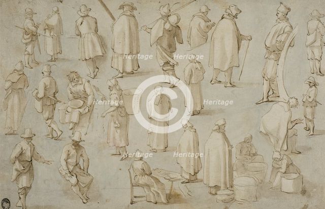 Twenty-four studies of standing, walking and seated figures. Creator: Adam Willaerts.