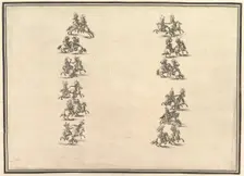 Twenty-four riders dueling and forming two columns, from La Gara delle Stagioni 1652. Creator: Stefano della Bella