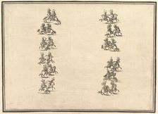 Twenty-four riders dueling and forming two columns, from La Gara delle Stagioni 1652. Creator: Stefano della Bella