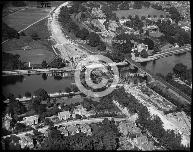 Twickenham Bridge under construction, Twickenham, Richmond Upon Thames, Greater London, c1930s. Creator: Arthur William Hobart.