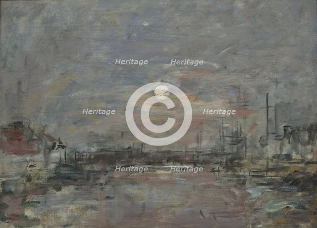 Twilight over the Bassin du Commerce in Le Havre, 1892-1894. Creator: Eugene Louis Boudin.