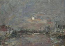Twilight over the Bassin du Commerce in Le Havre, 1892-1894. Creator: Eugene Louis Boudin