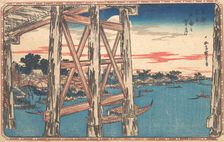 Twilight Moon at Ryogoku Bridge. Creator: Ando Hiroshige