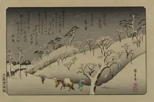 Twilight Snow at Asuka Hill. From the series Eight views in the environs of Edo, 1838. Creator: Hiroshige, Utagawa (1797-1858)