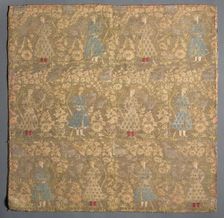Twill weave with falconers amid rose bushes, 1650-1699. Creator: Unknown