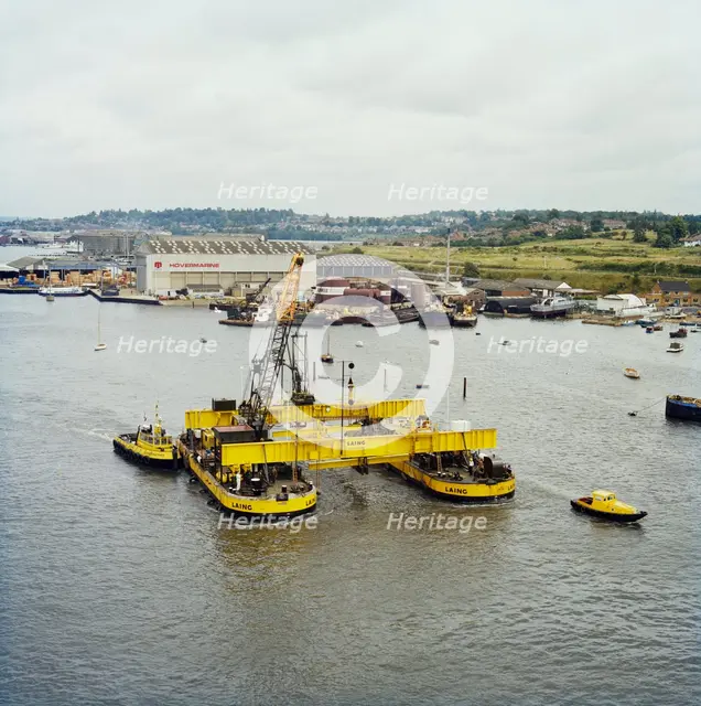 Twin hull barge, Woolston, City of Southampton, 21/06/1978. Creator: John Laing plc.