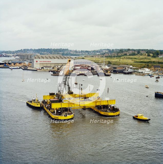 Twin hull barge, Woolston, City of Southampton, 21/06/1978. Creator: John Laing plc.