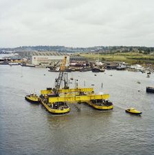 Twin hull barge, Woolston, City of Southampton, 21/06/1978. Creator: John Laing plc