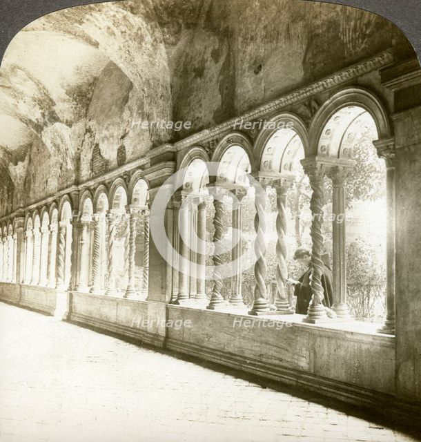Twisted columns in the cloister, Basilica of St Paul Outside the Walls, Rome, Italy.Artist: Underwood & Underwood