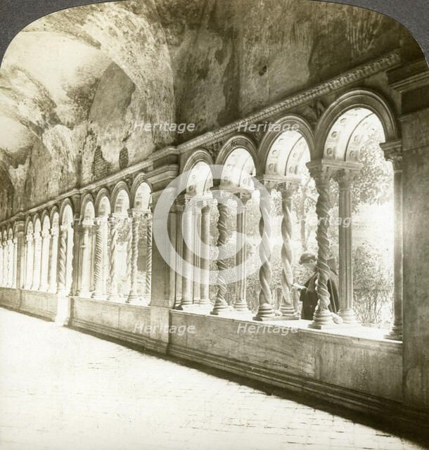 Twisted columns in the cloister, Basilica of St Paul Outside the Walls, Rome, Italy.Artist: Underwood & Underwood