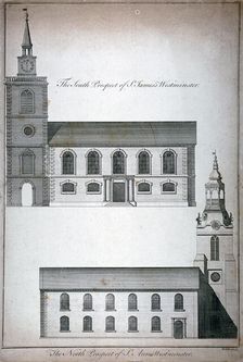 Two 17th century London churches, c1750. Artist: Benjamin Cole