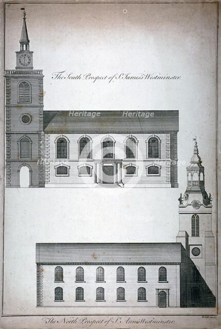 Two 17th century London churches, c1750.                                          Artist: Benjamin Cole