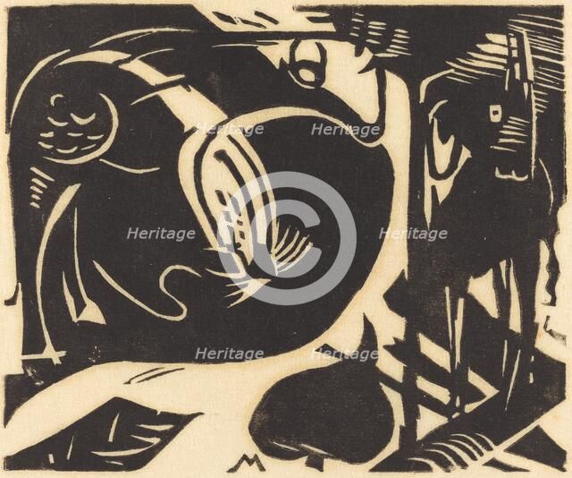 Two Mythical Animals (Zwei Fabeltiere), 1914. Creator: Franz Marc.