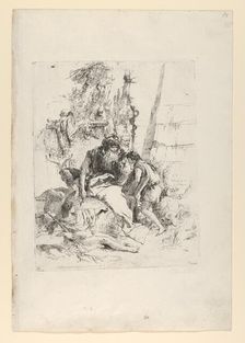 Two magicians and two boys, from the Scherzi, ca. 1743-50. Creator: Giovanni Battista Tiepolo