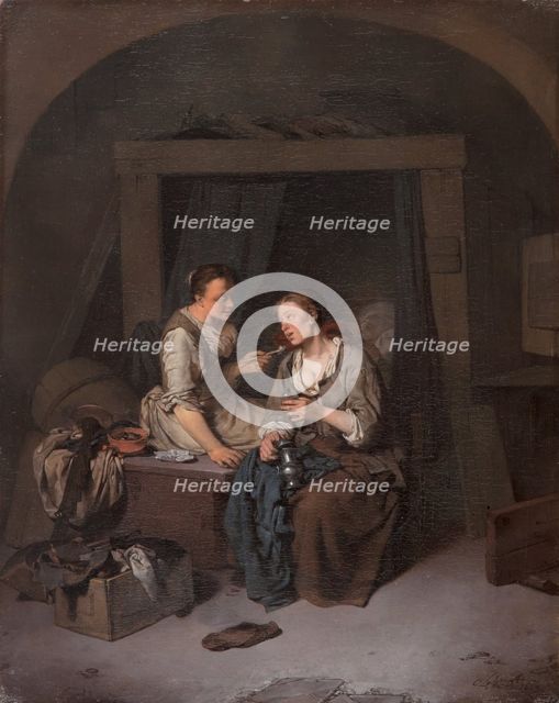 Two Maids Drinking and Smoking, 1663. Creator: Cornelis Bega.