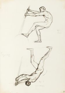 Two male figures, for the Albert Hall frieze, by 1871. Creator: Henry Hugh Armstead