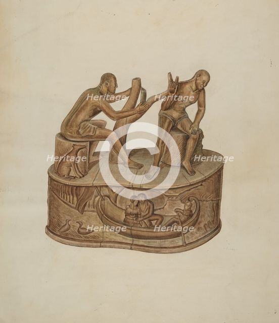 Two Male Figures Seated, c. 1937. Creator: Al Curry.