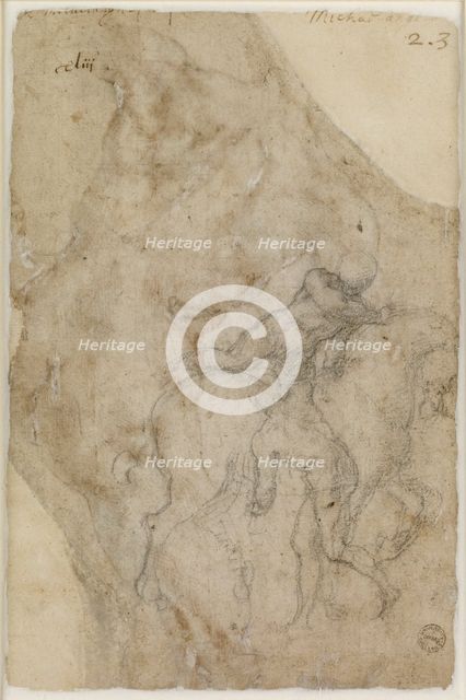 Two male Nudes and a Horse, 1501-1505.  Creator: Michelangelo Buonarroti.