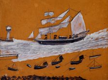 Two-master and fishing fleet, c1930. Creator: Alfred Wallis