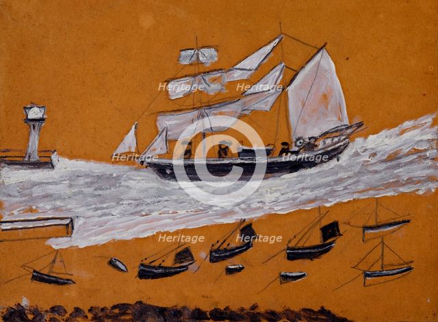 Two-master and fishing fleet,  c1930. Creator: Alfred Wallis.