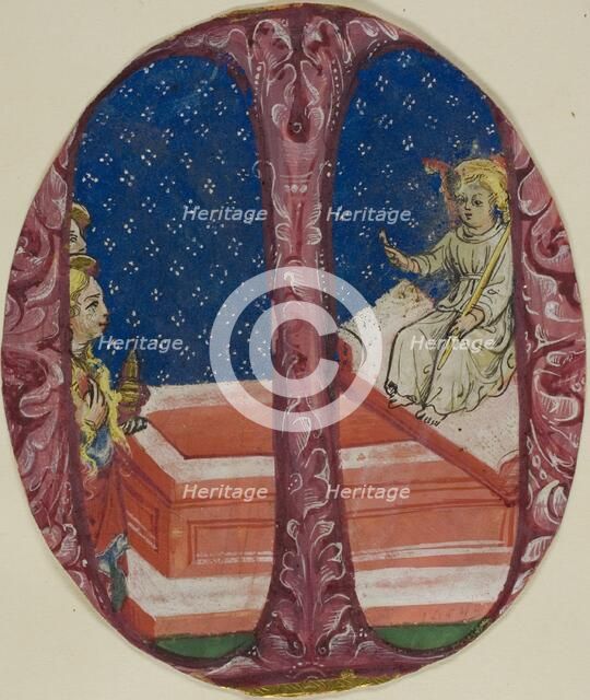Two Marys Discover the Empty Tomb in a Historiated Initial "M", 1475/99. Creator: Unknown.