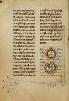 Two Medallions with Doves; De Natura Avium; De Pastoribus et Ovibus, 1277 or after. Creator: Unknown