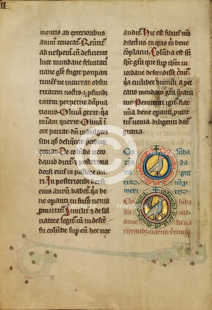 Two Medallions with Doves; De Natura Avium; De Pastoribus et Ovibus, 1277 or after. Creator: Unknown.