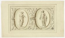 Two Medallions with Standing Figures of Omphale and Bacchus, Separated by Design of..., 1747/1785. Creator: Giovanni Battista Cipriani