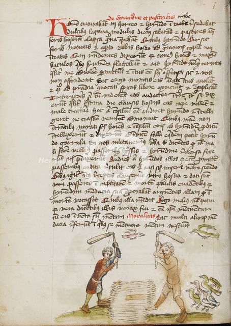 Two Men Threshing Grain; Fables, third quarter of 15th century. Creator: Unknown.
