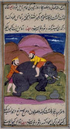 Two men treating an elephant, c1700-c1899. Creator: Unknown