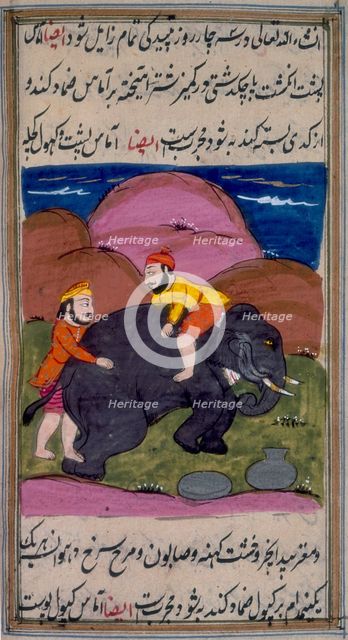 Two men treating an elephant, c1700-c1899. Creator: Unknown.