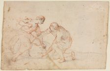 Two Men Tying a Bundle, 1600s. Creator: Anonymous