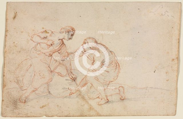 Two Men Tying a Bundle, 1600s. Creator: Anonymous.