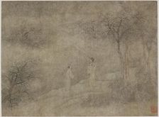 Two men walking in misty grove, Ming dynasty, 1368-1644. Creator: Unknown