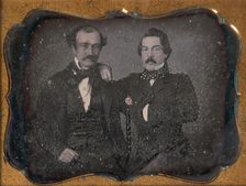 Two Men with Mustaches, Arms Around Each Other, 1850s. Creator: Unknown