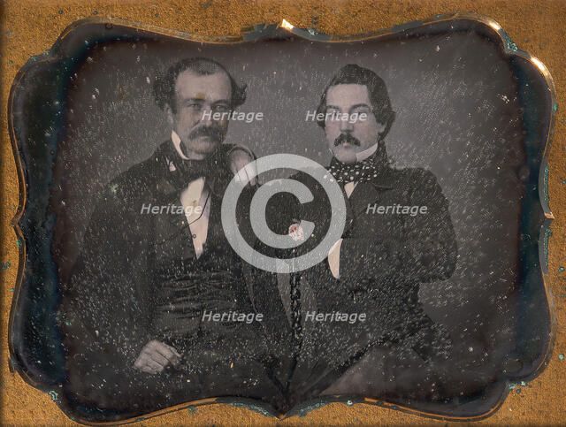 Two Men with Mustaches, Arms Around Each Other, 1850s. Creator: Unknown.