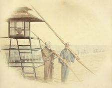 Two Men with Oars Standing Next to a Lantern, 1866-1867. Creator: Felice Beato