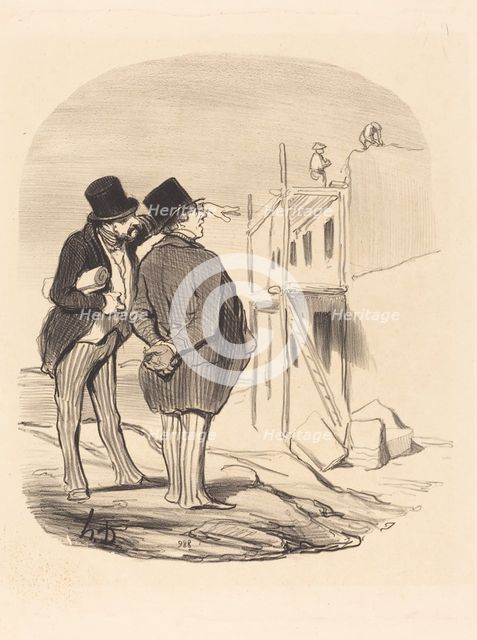 Two men amid ruins, 19th century. Creator: Honore Daumier.