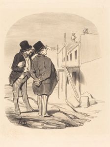 Two men amid ruins, 19th century. Creator: Honore Daumier