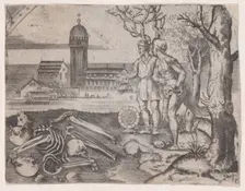 Two Men at a Cemetery, ca. 1514-36. Creator: Agostino Veneziano