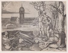 Two Men at a Cemetery, ca. 1514-36. Creator: Agostino Veneziano
