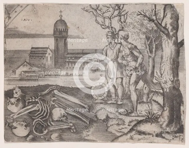 Two Men at a Cemetery, ca. 1514-36. Creator: Agostino Veneziano.
