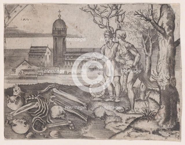 Two Men at a Cemetery, ca. 1514-36. Creator: Agostino Veneziano.