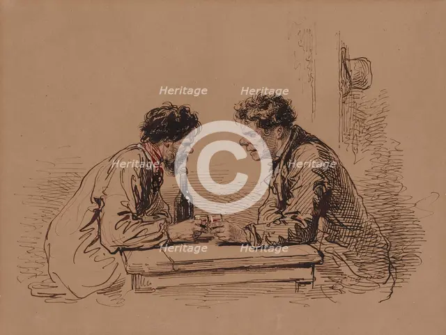 Two Men at a Table with Wine, c1859. Creator: Paul Gavarni.