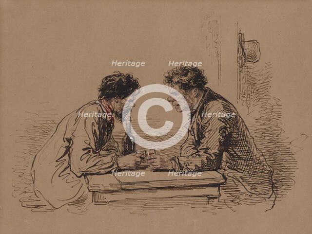 Two Men at a Table with Wine, c1859. Creator: Paul Gavarni.
