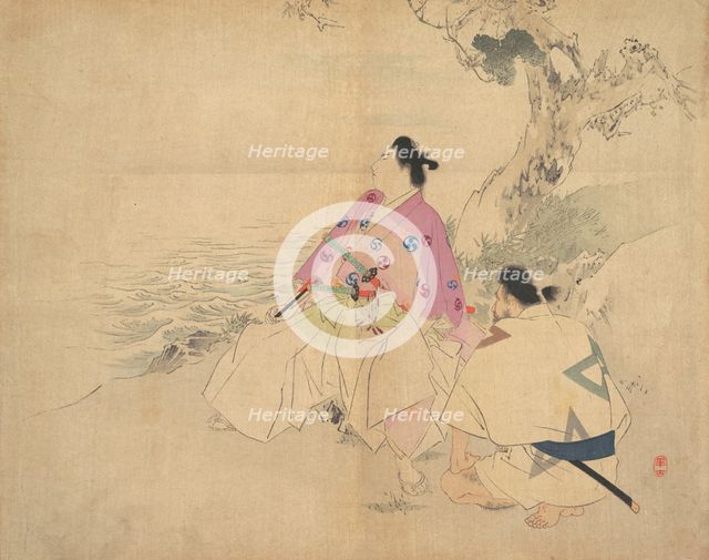 Two men by a river, late 19th-early 20th century. Creator: Kajita Hanko.
